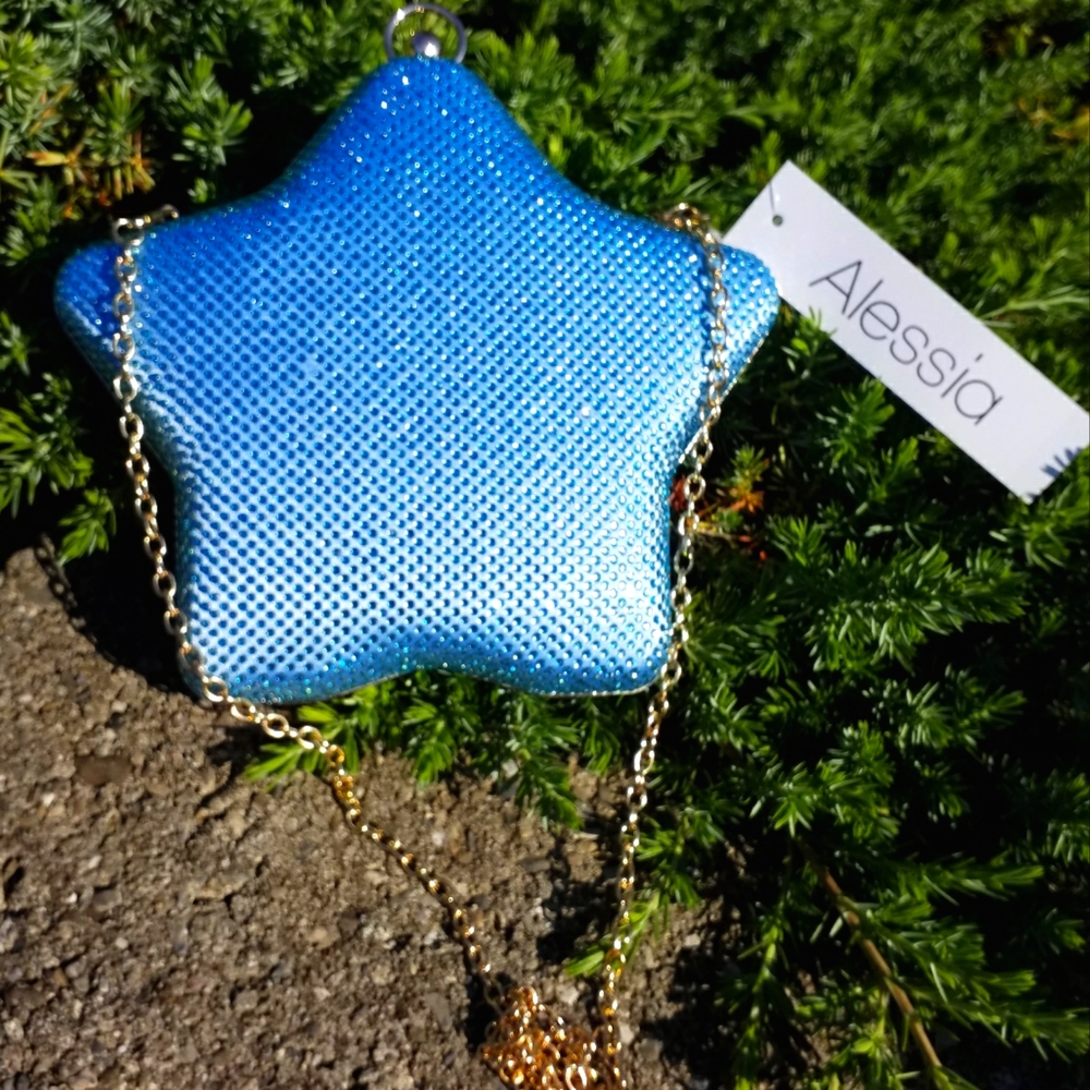 Alessia Blue Sky Crystal Star Purse Clutch. NEW!